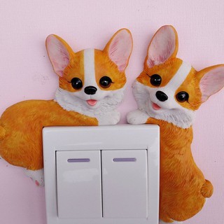 สติกเกอร์เรซิ่น ลาย I love my House Original Cute Corgi Switch สําหรับติดตกแต่งสวิตช์ไฟ