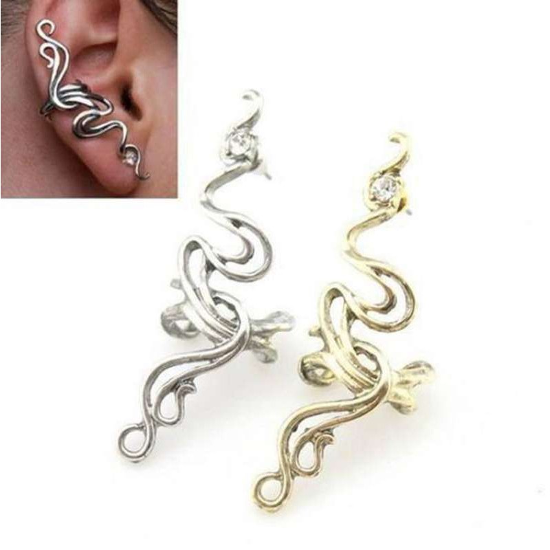 ต่างหู ตุ้มหู จิว Punk Vintage Crystal Flower Ear Cuff Earings for Women Retro Silver Bronze Plated 
