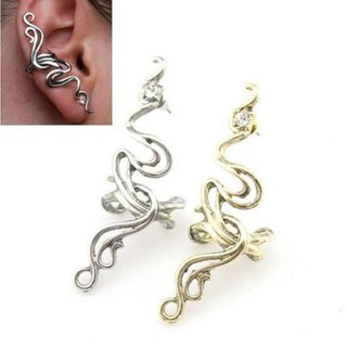 ต่างหู ตุ้มหู จิว Punk Vintage Crystal Flower Ear Cuff Earings for Women Retro Silver Bronze Plated Clip  - 1 ข้าง