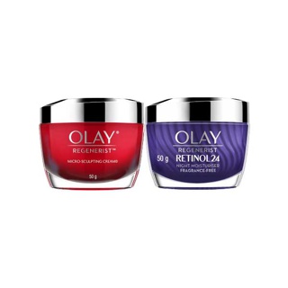 OLAY โอเลย์ Regenerist Micro-Sculpting เดย์ครีม 50g + Retinol24 มอยเจอร์ไรเซอร์ ครีมสำหรับกลางคืน 50g