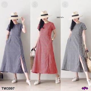 TwinsShopVip💗พร้อมส่ง TW3997 แม็กซี่เดรสทอสก็อต Scottish Woven Maxi Dress