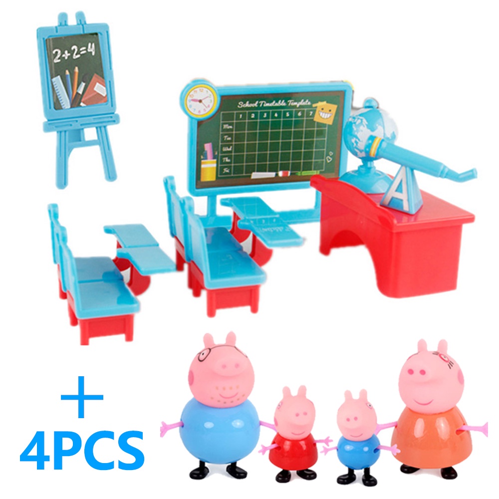 Piggy Page 1:12 บ้านตุ๊กตาเฟอร์นิเจอร์โรงพยาบาลห้องเรียนและบาร์บีคิว Picnic Ice Cream Shop สัตว์ป่าต