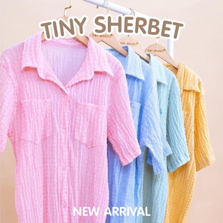 เสื้อเชิ้ตบับเบิ้ล แขนสั้น คอปก อกใหญ่ 44-46 สาวอวบ สไตล์เกาหลี ใส่ Summer Tiny sherbet