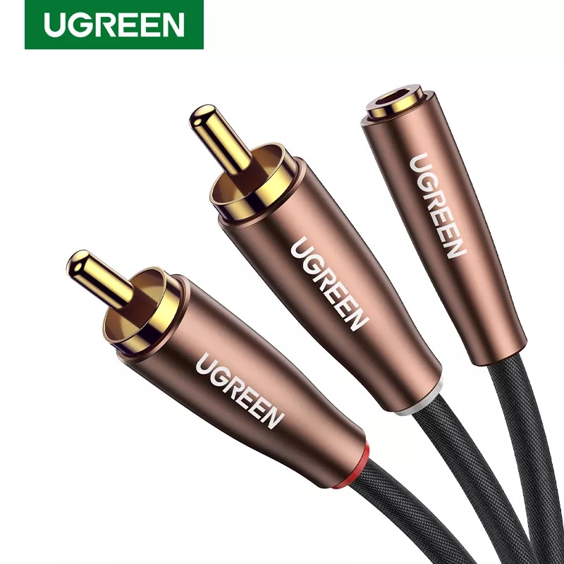 Ugreen 3.5mm Female to 2 RCA Male Stereo Cable Adapter 3.5 to RCA Audio Cable Aux Cable สายถัก