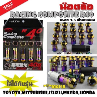 น๊อตล้อ น๊อตล้อเหล็ก น๊อตล้อเกลียว น๊อตล้อรถยนต์ RACING COMPOSITE R40 1.5 สีไทเทเนียม 20 ตัว พร้อมบล็อคถอดน๊อตล้อเบอร์ 1