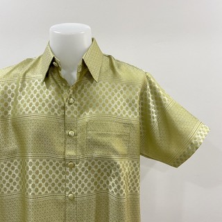 เสื้อผู้ชายลายไหมแพรวา No. 02 (เขียวตอง) (ทักแชทสอบถามได้นะค…
