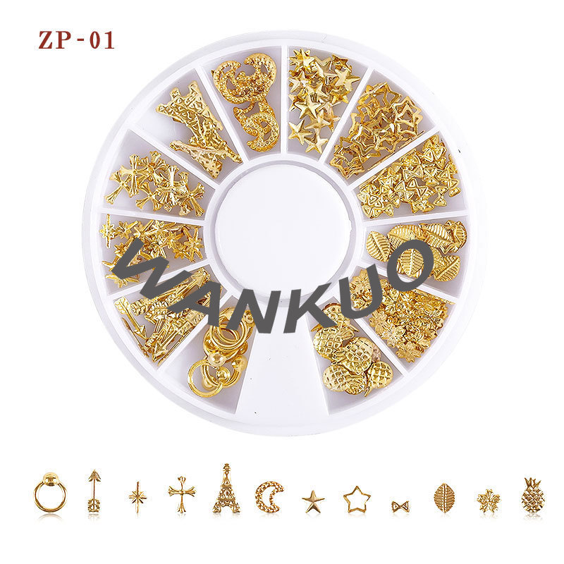 【WANKUO】Women Nail Art Star and Moon Rivet Hollow Alloy Nail Decorative Accessories Ladies Nail Charmstone