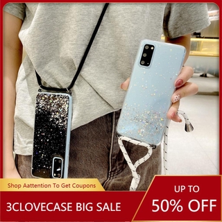 เคสสายคล้องคอสำหรับ Samsung Galaxy S20FE หมายเหตุ 20 Ultra Note 10 9 8 Plus Glitter Clear Soft Cover