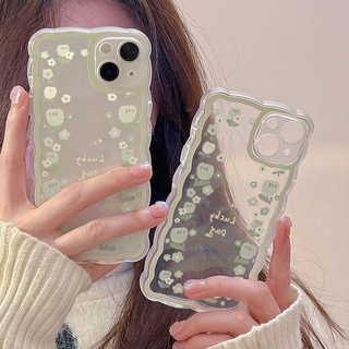 เคสโทรศัพท์มือถือ TPU แบบนิ่ม ลายดอกไม้ สีเขียว สําหรับ Compatible For IPhone 13 12 Mini 11 Pro X XR XS Max SE 2020 6 6S 7 8 Plus