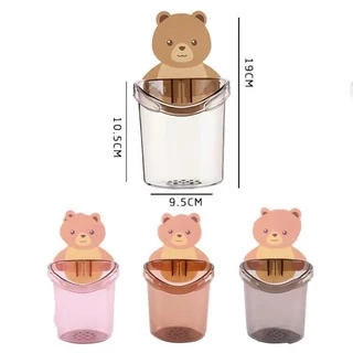ที่วางแปรงสีฟัน หมีน้อย ที่วางยาสีฟัน ชั้นวางของในห้องน้ำติดผนัง กล่องเก็บอุปกรณ์อาบน้ำ ลายหมีน้อยน่ารัก