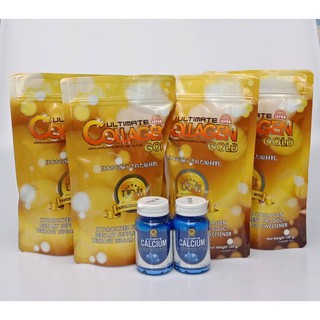 ULTIMATE COLLAGEN GOLD ( 120 กรัม 4 ซอง แถมแคลเซียม 2 ขวด ) อัลติเมทคอลลาเจนโกลด์