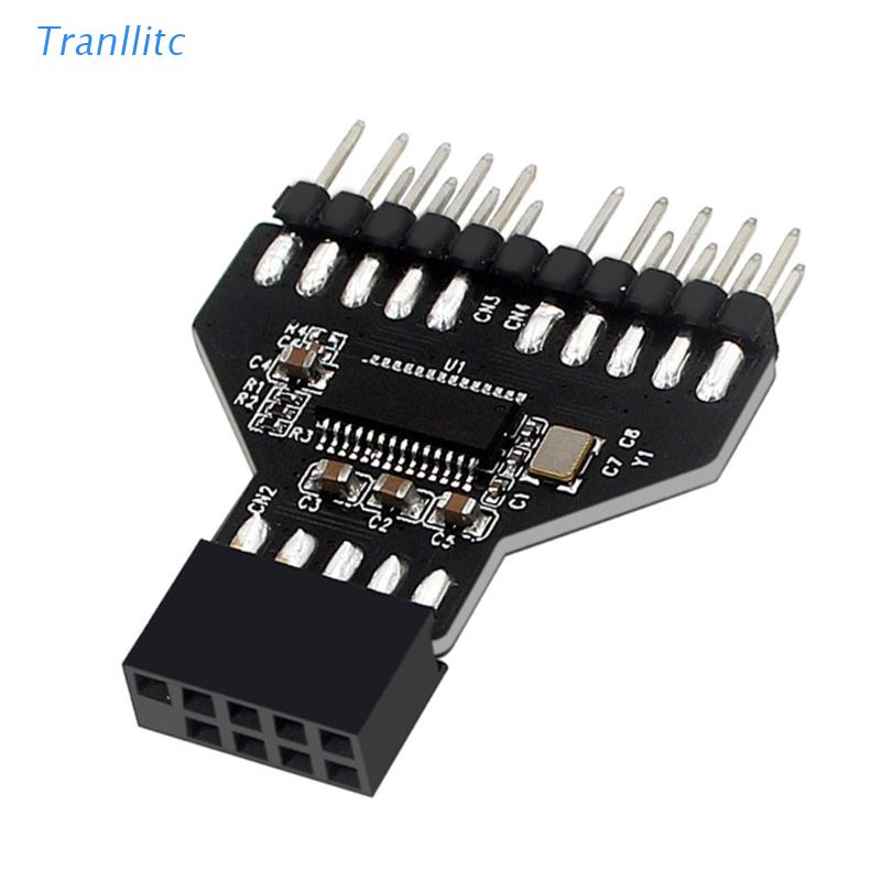 Tranllitc เดสก์ท็อป 9-Pin USB2.0 HUB Connector เมนบอร์ด USB 9Pin Splitter สําหรับคอมพิวเตอร์