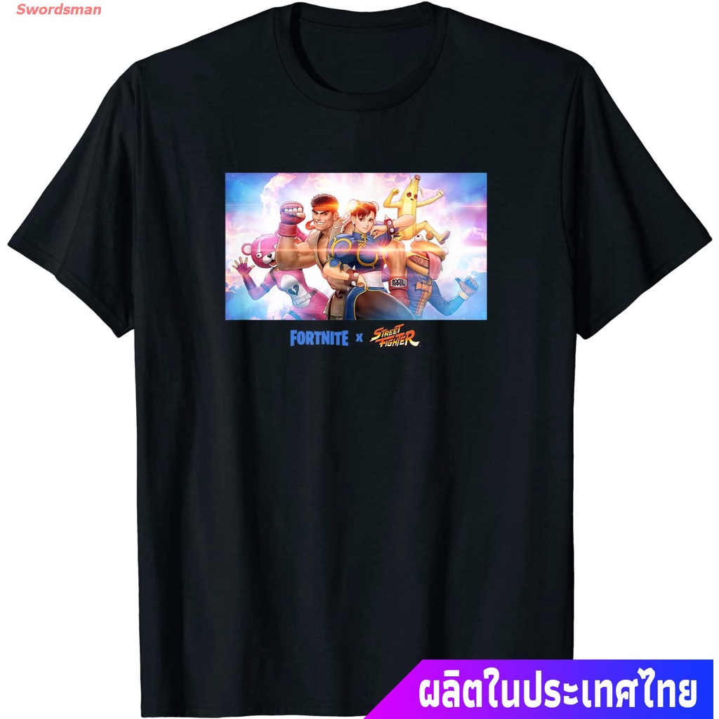 เสื้อยืดผู้ชายและผู้หญิง Fortnite X Street Fighter Favorite Fighter Poster T-Shirt Popular T-shirts