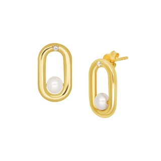 A.CEMI Pin Pearl Earring ต่างหูมุกแท้ ต่างหูเงินแท้ ชุบทอง 18K โรสโกลว์ ต่างหูดีไซน์