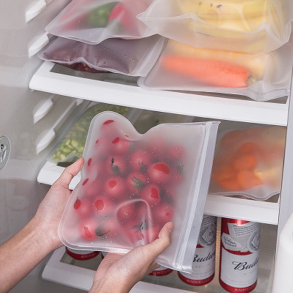 ถุงเก็บอาหาร นํากลับมาใช้ใหม่ได้ / ถุงแช่แข็ง วัสดุซิลิโคน ปลอด BPA / ถุงเก็บความสด / ถุงซิปล็อค เก็บผัก ในตู้เย็น