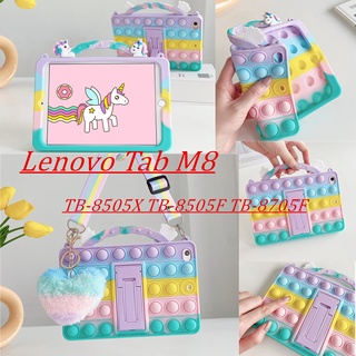 เคสซิลิโคนนิ่ม ลายการ์ตูนน่ารัก พร้อมสายคล้อง สําหรับ Lenovo Tab M8 HD TB-8505X 8.0 นิ้ว TB-8505F TB-8705F (FHD)