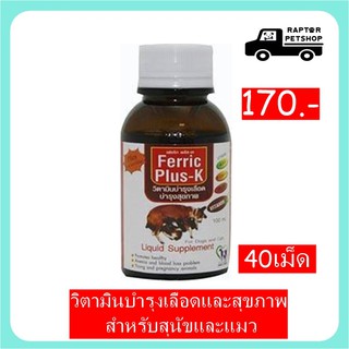 Ferric Plus-K วิตามินบำรุงเลือดและสุขภาพ สำหรับสุนัขและแมว (40เม็ด)