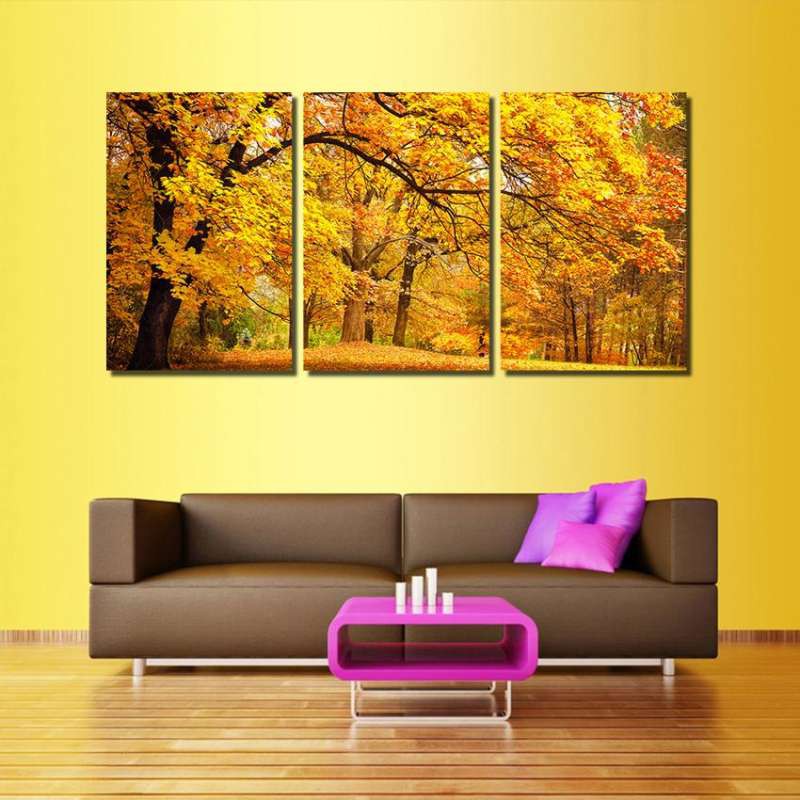 มีกรอบพร้อมแขวน ขนาดภาพละ 40X60 Cmมี 3 ภาพ รูปติดผนัง ภาพติดผนัง Canvas  ภาพแต่งบ้าน ภาพต้นไม้สีเหลือง - Florence.Shop - Thaipick