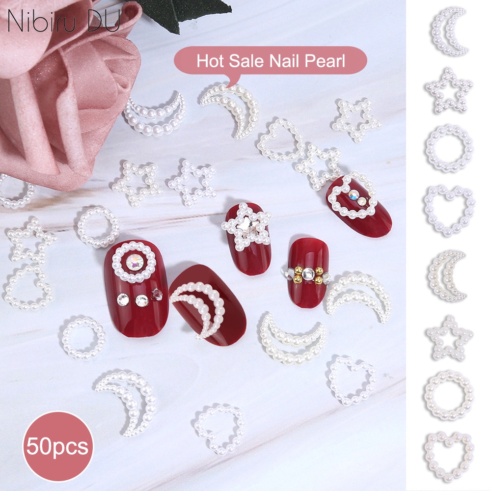 ขายดี ใหม่ ไข่มุก ABS รูปดวงจันทร์ ดาว หัวใจ สําหรับตกแต่งเล็บ DIY