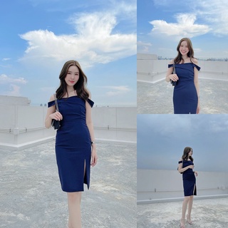 ชมม่วง/เทาฟ้า/กรม  S,M,L SLYQ MADE ✨ ADELINE CLASSY SHOULDER DRESS เดรสปาดไหล่ เดรสออกงาน เดรสเปิดไหล่