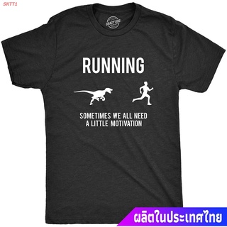 ผ้าฝ้ายแท้เสื้อยืดกีฬา Mens Running Motivation Raptor Chase T Shirt Funny Dinosaur Tee Nerdy Graphic Short sleeve T-shir