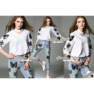 Chic shirt butterfly denim Set