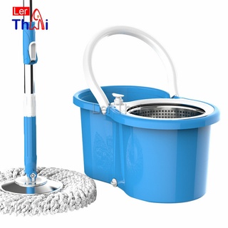 LerThai ชุดไม้ถูพื้น แบบพกพาและ ใช้งานง่ายผ้าถู พื้นแบบหมุน ได้สองไดรฟ์แบบหมุน SPIN MOP