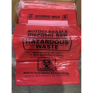 ถุงแดงเก็บขยะอันตราย (Autoclave bag) สามารถนำไปนึ่งฆ่าเชื้อได้ที่อุณหภูมิสูง132℃ (270F), บรรจุ 200ถุง/ลัง, ยี่ห้อ Runlab