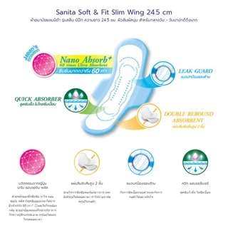 [แพ็ค X 3ห่อ] Sanita/แซนนิต้า ผ้าอนามัย ซอฟท์&ฟิต ผิวสัมผัสนุ่ม สลิม มีปีก 24.5ซม.16ชิ้น/ห่อ