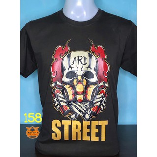 เสื้อยืดคอกลม สีดำ สกรีนลายรูปผีกระโหลก