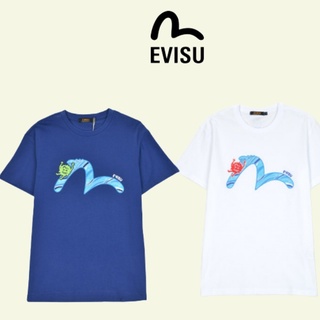 เสื้อยืดแขนสั้น ผ้าฝ้าย พิมพ์ลายตัวอักษร Evisu สวมใส่สบาย แฟชั่นสําหรับผู้ชาย และผู้หญิง