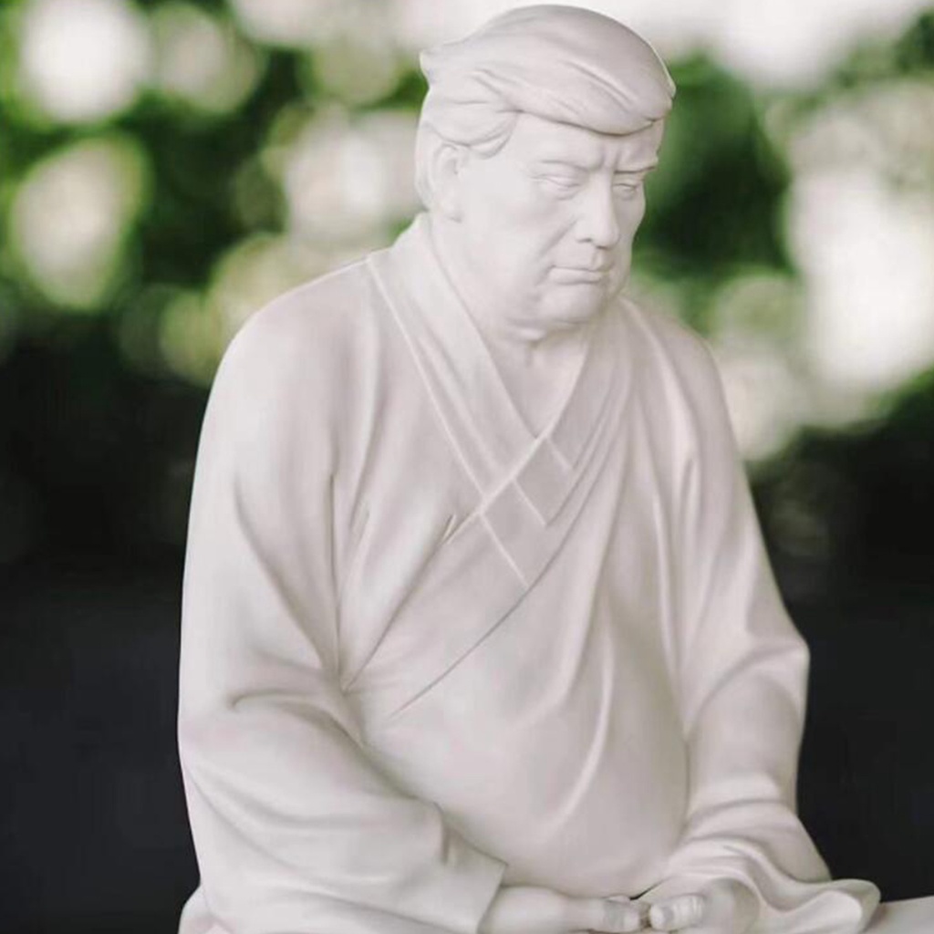 ◊Creative Clay Zen Trump Statue Garden Decor Figurine Table Ornament Pastoral Crafts Ornament Trump Buddha Statue Medita