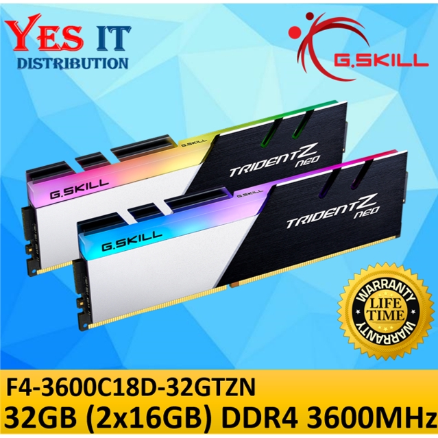 G.SKILL TRIDENT Z NEO สําหรับ AMD RYZEN 32GB (2x16GB) DDR4 3600MHz MEMORY RAM (F4-3600C18D-32GTZN)