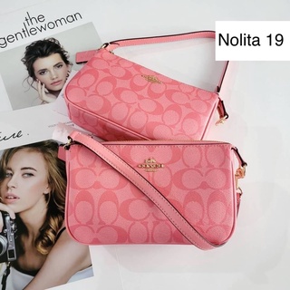 พร้อมส่ง แท้ 🇺🇸💯% New Coach  รุ่น NOLITA 19 IN SIGNATURE CANVAS (COACH C3308) IM/PINK LEMONADE