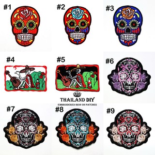 ตัวรีดติดเสื้อ กระโหลก ซอมบี่ เม็กซิกัน เม็กซิโก Mexican Skull Patch งานปัก DIY ตัวรีด กระเป๋า กางเกง อาร์ม ลาย แนว เท่ๆ