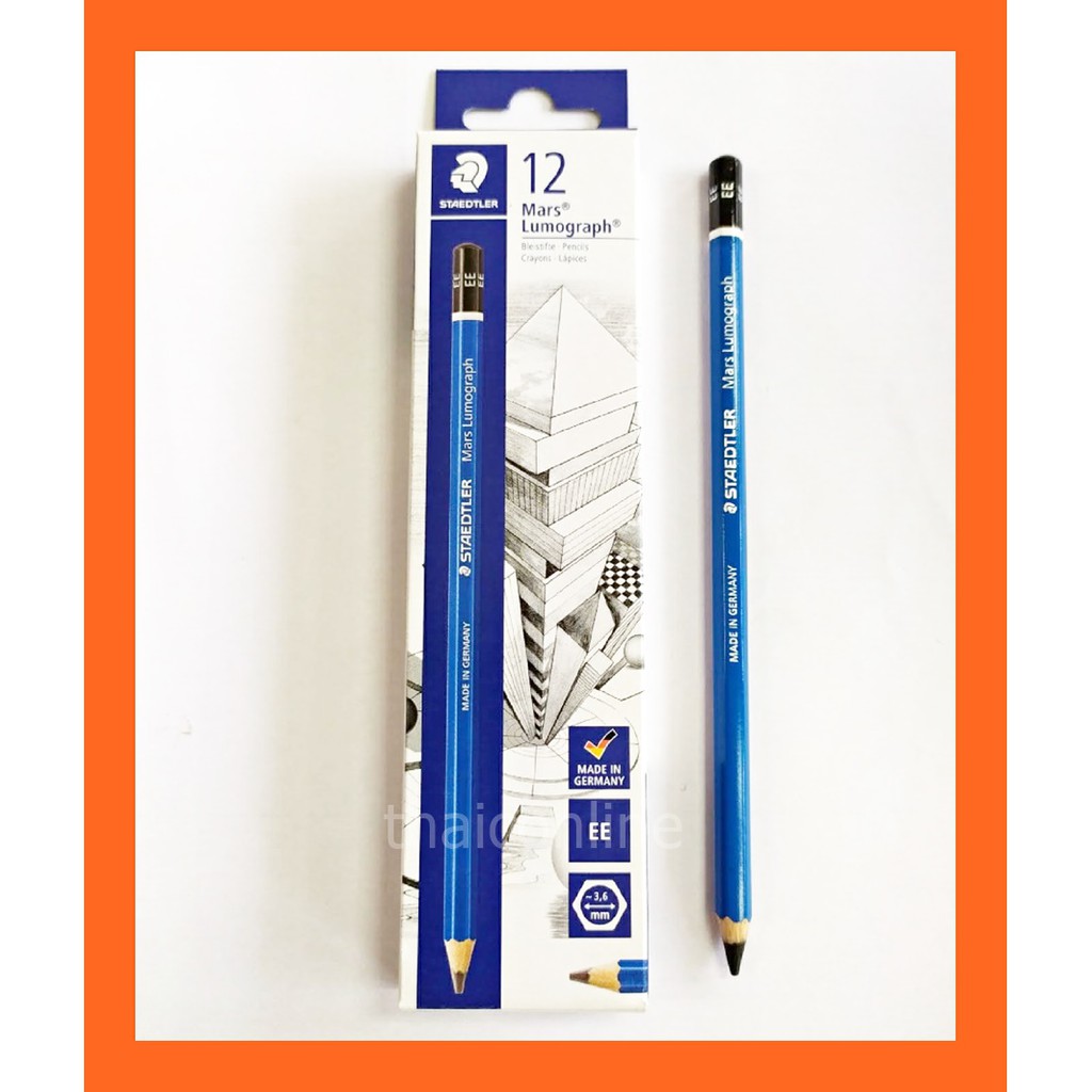 ยกกล่อง 12 แท่ง ดินสอแรเงา Staedtler 2B, 4B, 6B, EE ด้ามสีฟ้า Lumograph