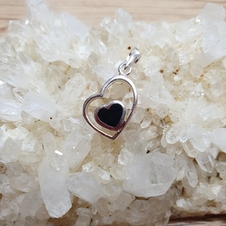 จี้เงิน รูปหัวใจสีดำ Black Spinel  เงินแท้ Sterling Silver 92.5%