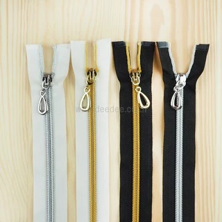 ซิปไนล่อน ฟันทองเงินฟันเบอร์5 หัวหยดน้ำ ขนาด 5"12"14"16"18"20"22"24" ซิปแฟชั่น ซิปฟันทอง ซิปฟันเงิน