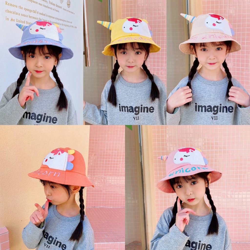 [พร้อมส่ง] หมวกบักเก็ตสำหรับเด็ก 1ปี-5ปี รอบหัว:50-52cm. หมวกเด็ก-ปีกรอบ แฟนซี หมวกแฟชั่นเด็ก สีพาสเทล ม้ายูนิคอน