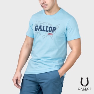 GALLOP : เสื้อยืดผ้าคอตตอนพิมพ์ลาย Graphic Tee รุ่น GT9107 สีฟ้า