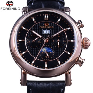 Forsining 2017 Rose Golden Design Moon Phase Calendar Display Mens Watches Top Brand Luxury Automatic Fashion Mechanical