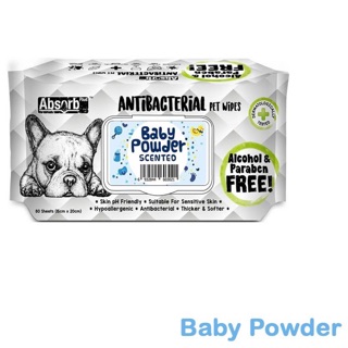 Absorb Antibacterial pad wipes scented babypowder ทิชชูเปียกสูตรป้องกันแบคทีเรียกลิ่นแป้งเด็ก