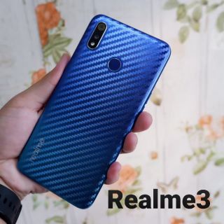 กันรอยหลัง Realme 3 ใสลายเคฟล่า