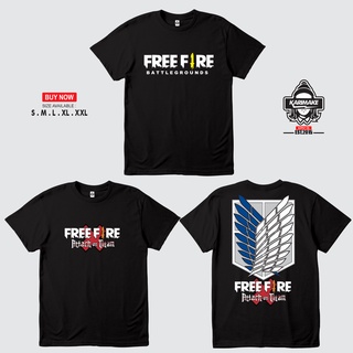 เสื้อยืดผ้าฝ้ายพิมพ์ลายแฟชั่น เสื้อยืด พิมพ์ลายเกม Free FIRE X AOT ATTACK ON TITAN สําหรับผู้ชาย