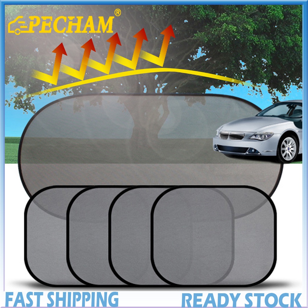 Sun Shields & Dash Covers 36 บาท PECHAM ม่านบังแดดรถยนต์ ม่านบังแดด ตาข่าย หน้าต่าง กระจกรถยนต์ 3D Mesh โปร่งแสง 1 ชุด (5 ชิ้น) + จุ๊บยางติดกระจก Automobiles