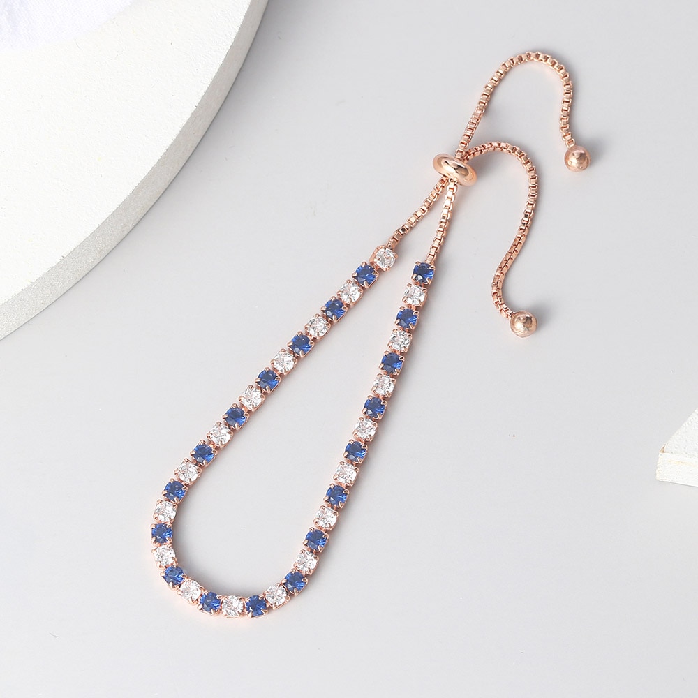 สร้อยข้อมือเครื่องประดับสำหรับผู้หญิงสีฟ้ารอบ 3 * 3 มม. เพทาย Rose Gold สีสร้อยข้อมือเครื่องประดับแฟชั่นเกาหลี H055