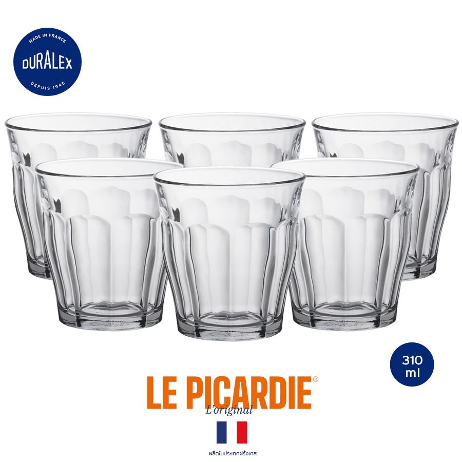 แก้วน้ำ กาแฟ ชา Duralex Picardie 310 ml (กล่อง 6 ใบ) วางซ้อนกันได้ tempered glass