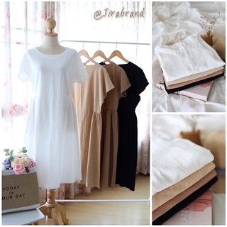 เดรสแขนสั้น สม๊อกเอว 20 สี น่ารัก ใส่สบาย ผ้าฝ้ายลินิน JIRA Brand คลุมท้องได้