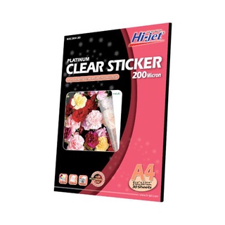 Hi-jet สติกเกอร์ใส Inkjet Platinum Clear Sticker 200 ไมครอน A4 30 แผ่น