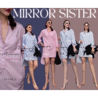 Code : 20208.5 เดรสเชิ้ตคอจีน เดรสลายทางลง เดรสทรงเบสิค งานป้าย Mirrorsister